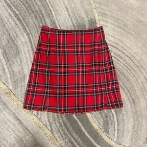 Brandy Melville Red Plaid Mini Skirt Tartan Schoolgirl A Line Skirt